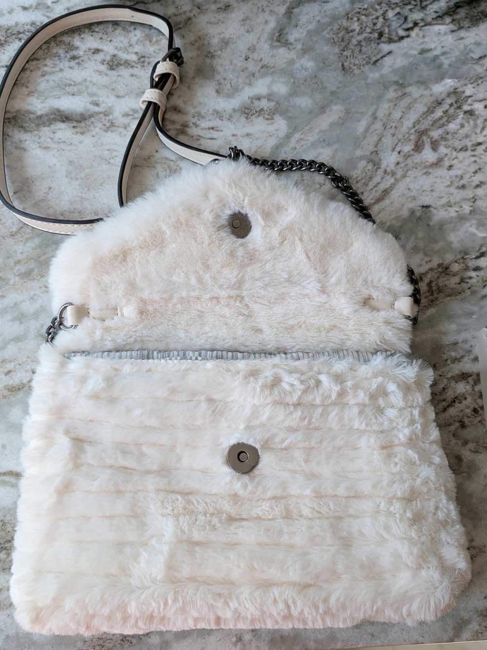 Faux Fur Crossbody Bag in Cream - Picture 5 of 10